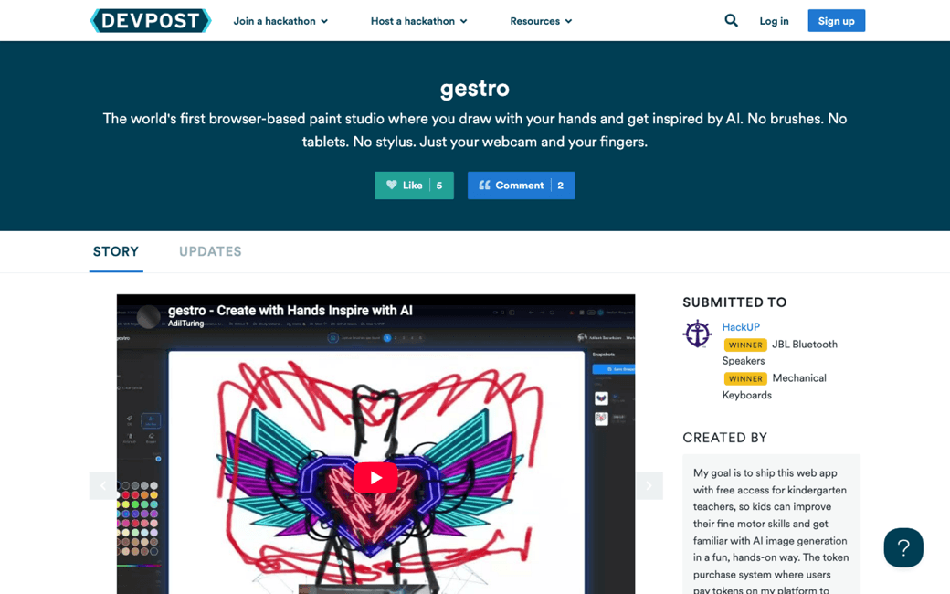 Gestro hand-tracking AI paint studio